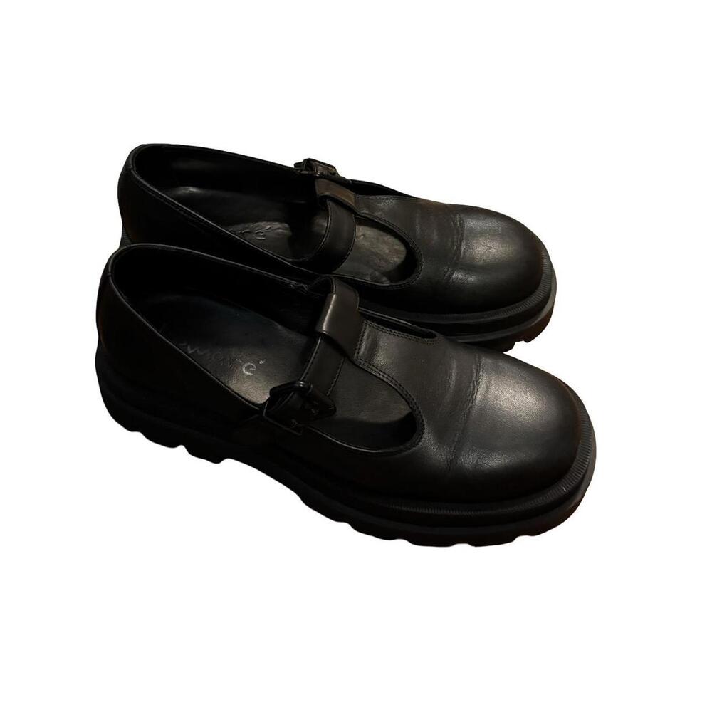 Black Sandals with Buckle Strap and Rounded Toe